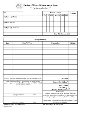 Fillable Online Eforms Comemployeemileage Reimbursement Irsfree Mileage