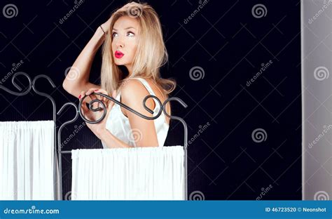 Attractive Blonde Girl In Bedroom Stock Photo Image Of Pleasure Morning 46723520