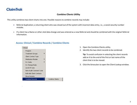 ClaimTrak Combine Clients Utility Page 1 Created With Publitas