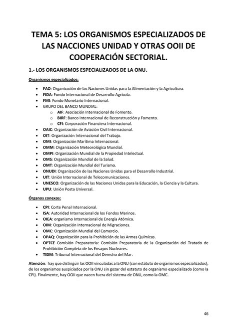 Organismos Especializados DE ONU TEMA 5 LOS ORGANISMOS