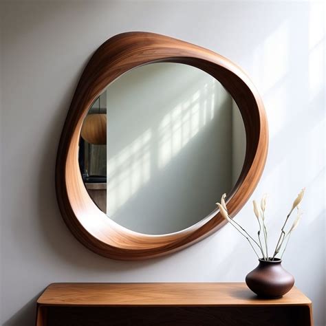 Walnut Wooden Frame Mirror Home Decor Mirror Asymmetrical Mirror