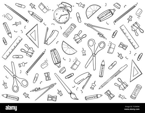 Stationary Tools Background Vector Illustration Doodle On Wide