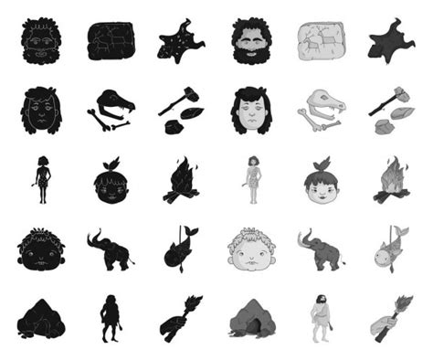 Stone Age Set Icons In Monochrome Style Big Collection Of Stone Age