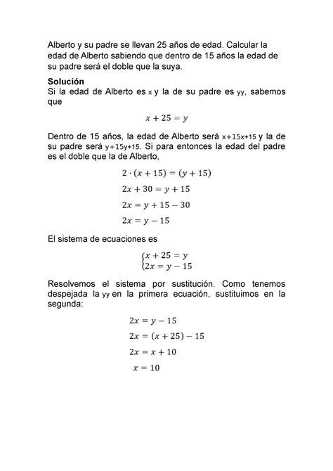 Problema sustitución y grafico Alberto y su padre se llevan 25 años