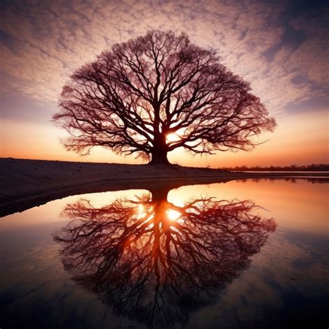 Premium Ai Image Tree Reflection