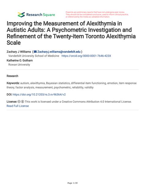 PDF Improving The Measurement Of Alexithymia In Autistic Adults A