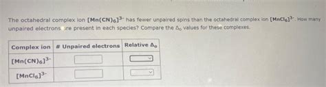 Solved The Octahedral Complex Ion Mn Cn Has Fewer Chegg