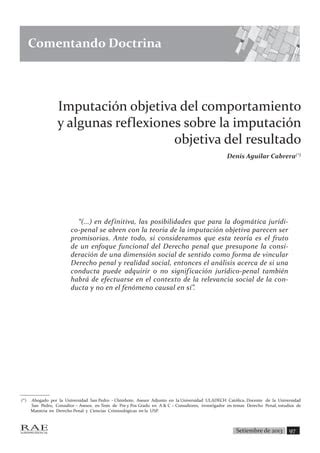 Imputacion Objetiva Del Comportamiento Y Algunas Ref Lexiones Sobre La