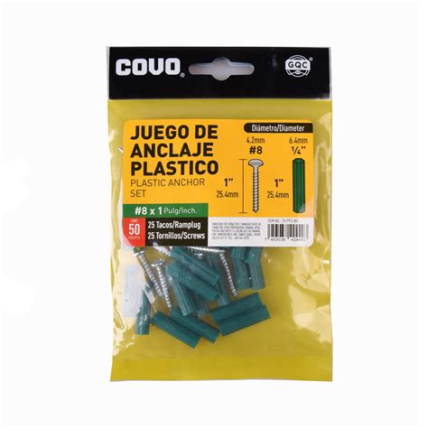 Juego De Anclaje Plastico Covo 8x1plg 50 Piezas F 168 Bag Covogt