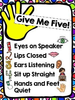 FREE Give Me Five Poster | Teaching classroom management, Classroom ...