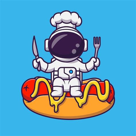 Bonito Chef Astronauta Segurando Faca E Garfo Na Ilustra O Vetorial De