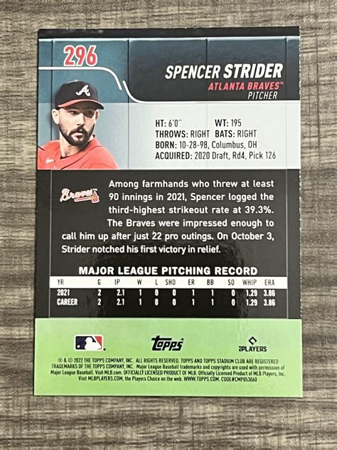 2022 Topps Stadium Club 296 Spencer Strider RC For Sale Online EBay