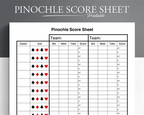 Pinochle Score Card. Printable Pinochle Score Sheet. Pinochle Score Pad. Pinochle Game. Pinochle ...