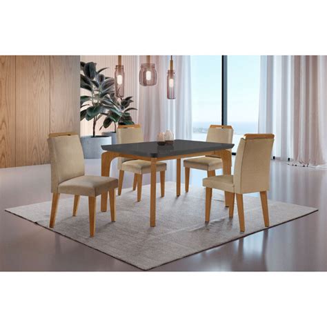 Conjunto Sala De Jantar Mesa Liz Cm Mdf Canto Copo E Cadeiras