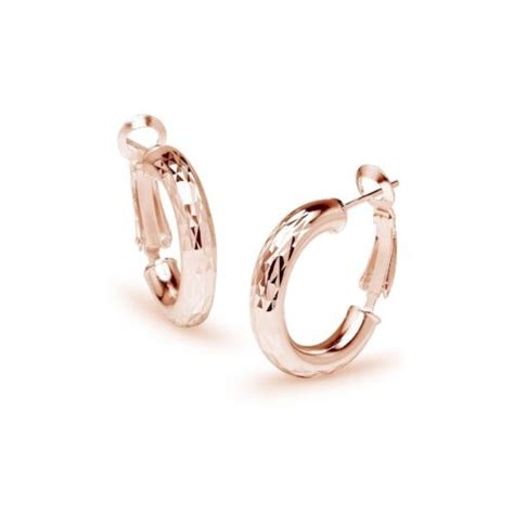 Diamond Cut Clutchless 4x20mm Hoop Earrings In Rose Gold Plated