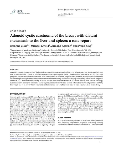 Pdf Adenoid Cystic Carcinoma Of The Breast With Distant Metastasis To