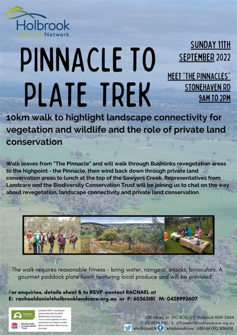 Pinnacle To Plate Trek Sunday 11th September Holbrook Landcare Network