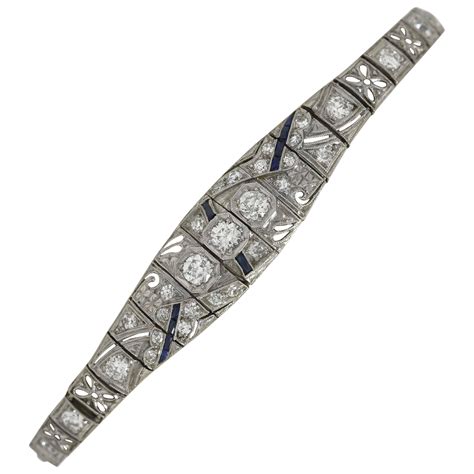 Art Deco Sapphire Diamond Platinum Link Bracelet For Sale At 1stdibs