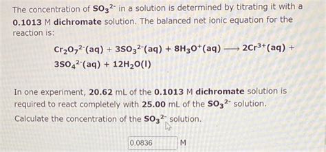 Solved The Concentration Of So32− In A Solution Is