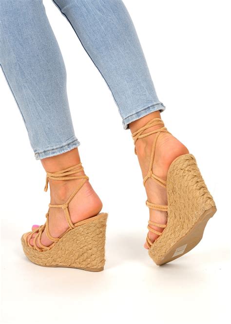 Brown Tan Strappy Wedges Shoelace Womens Shoes Bags And Fashion