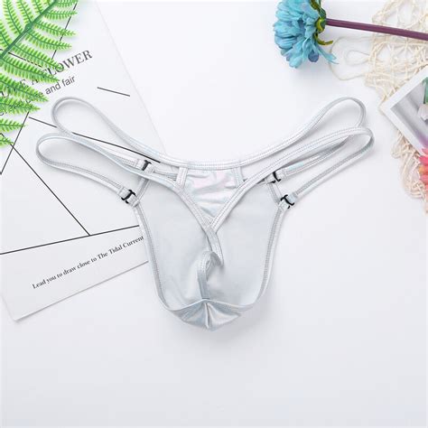 Sissy suspensorio para hombre tangas Bikini ropa interior lencería metálica brillante bolsa