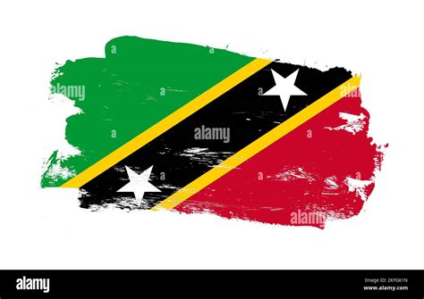 Stroke Brush Painted Distressed Flag Of Saint Kitts And Nevis On White