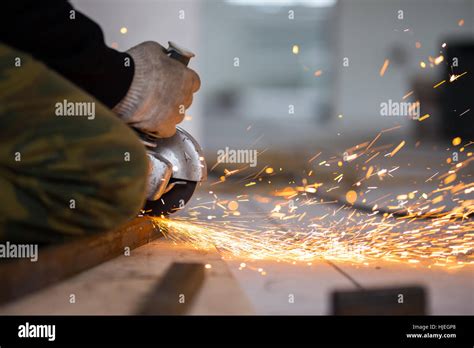 cutting metal  angle grinder stock photo alamy