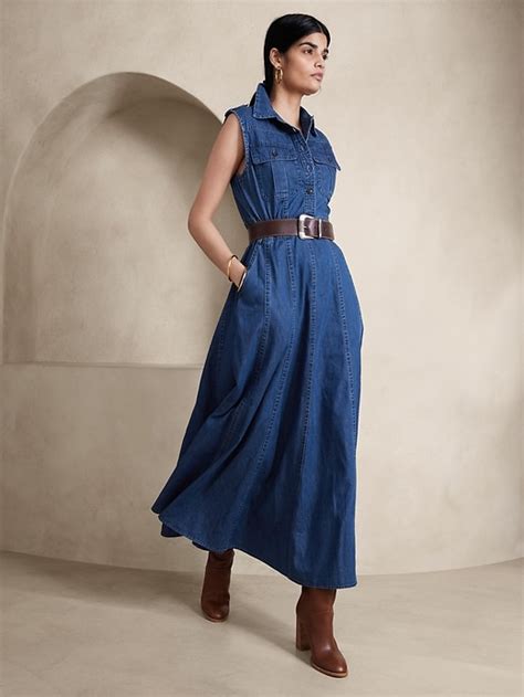 Petite Vivo Denim Maxi Dress Banana Republic