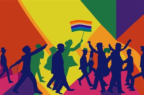 Premium Vector Lgbtq Pride And Tolerance People Parade Rainbow Flags