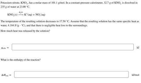 Solved Potassium nitrate, KNO3, has a molar mass of 101.1 | Chegg.com