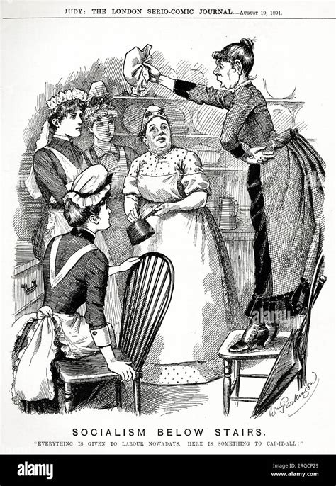 Political cartoon, Socialism Below Stairs - servants in a kitchen Stock ...