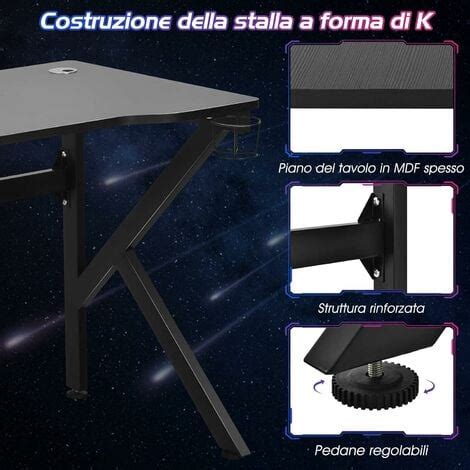 Costway Scrivania Da Gaming Cm Tavolo Computer A Forma Di K Con