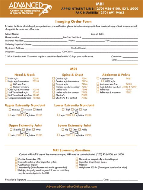 Fillable Online Imaging Order Form Mri Fax Email Print Pdffiller