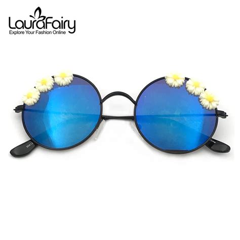 Laura Fairy Fashion Daisy Flower Decoration Sunglasses Retro Round Sun