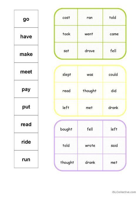 Irregular Verbs Bingo Cards Marker English Esl Worksheets Pdf Doc