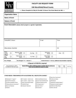 Fillable Online Marshfield Uwc FACILITY USE REQUEST FORM UW Marshfield