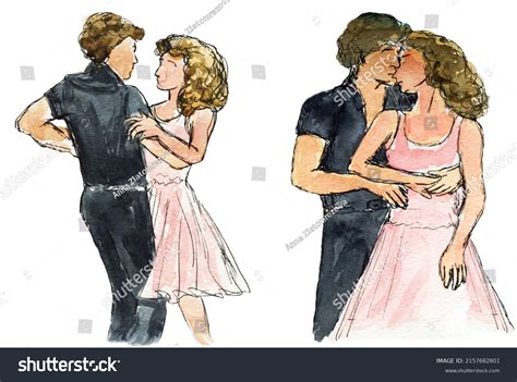 Two Pictures Dancing Couple Man Woman Stock Illustration 2157682801