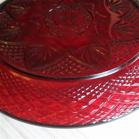 Vintage Cristal D Arques Durand Antique Ruby Red Dinner Plate Set Of 5 Plates Floral Design