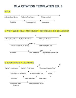 Fillable Online MLA CITATION TEMPLATE 9TH EDITION Pdf Geneva 304 Fax