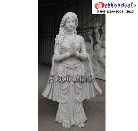 White FRP Welcome Lady Statue For Exterior Decor Size Dimension 6