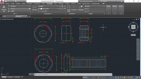 AutoCAD 2D How To Draw Bolt And Nut AutoCAD Training Part1 YouTube