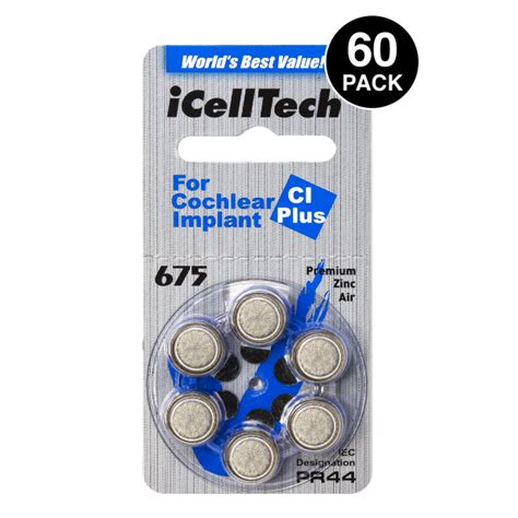 Icelltech Platinum Plus Size 675p Cochlear Implant Battery 60 Pcs