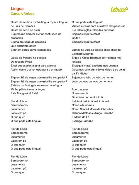 Lingua Caetano Veloso Letra - Poesia "Língua" de Caetano Veloso | PDF | Poesia