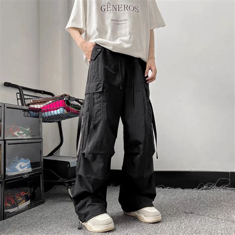 Jual Celana Cargo Panjang Pria Hitam Korean Style Baggy Pants Casual