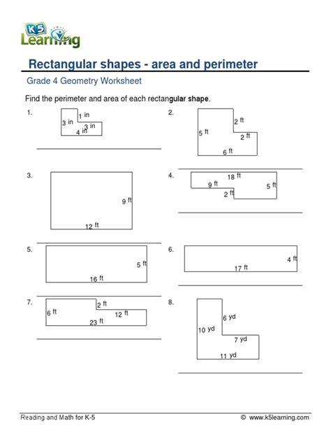 Grade 4 Geometry Rectangular Shapes Area Perimeter A | PDF | Area | Mathematics