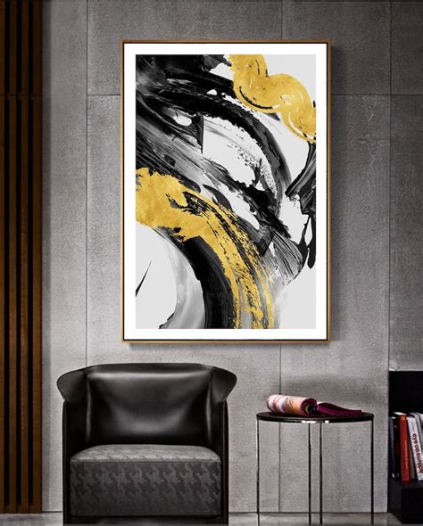 Abstract Ink Artwork Printable Black and Gold Foil Wall Art - Etsy India