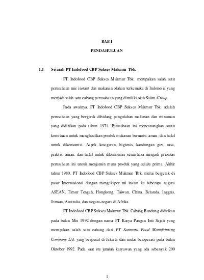 Laporan Praktek Kerja Lapangan Di Pt Indofood Cbp Sukses Makmur Tbk Cabang Bandung