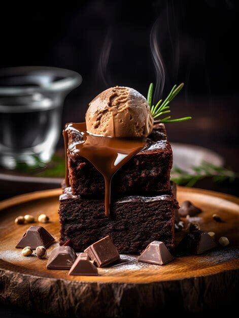 Premium Ai Image A Stack Of Chocolate Brownies With A Scoop Of Ice