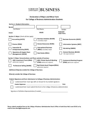 Fillable Online Declaration Of Major And Minor Form For College Of