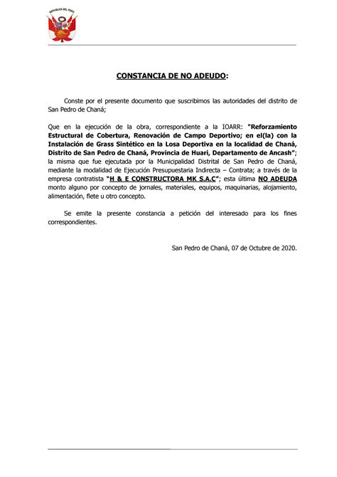 Constancia No Adeudo Ioarr Chan Constancia De No Adeudo Conste Por